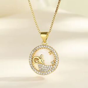 SALE 18k Stamped Gold Filled Capricorn Iridescent Horoscope Crystal Necklace